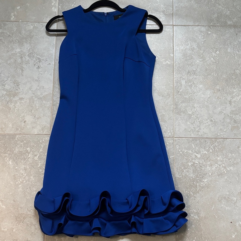 Sleek Royal Blue Ruffle-Hem Sheath Dress